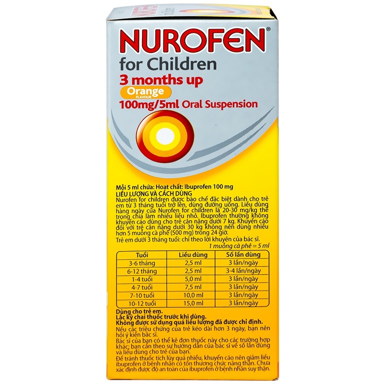 Hỗn dịch uống Nurofen for children hạ sốt, giảm đau răng, đau tai, đau họng (60ml)