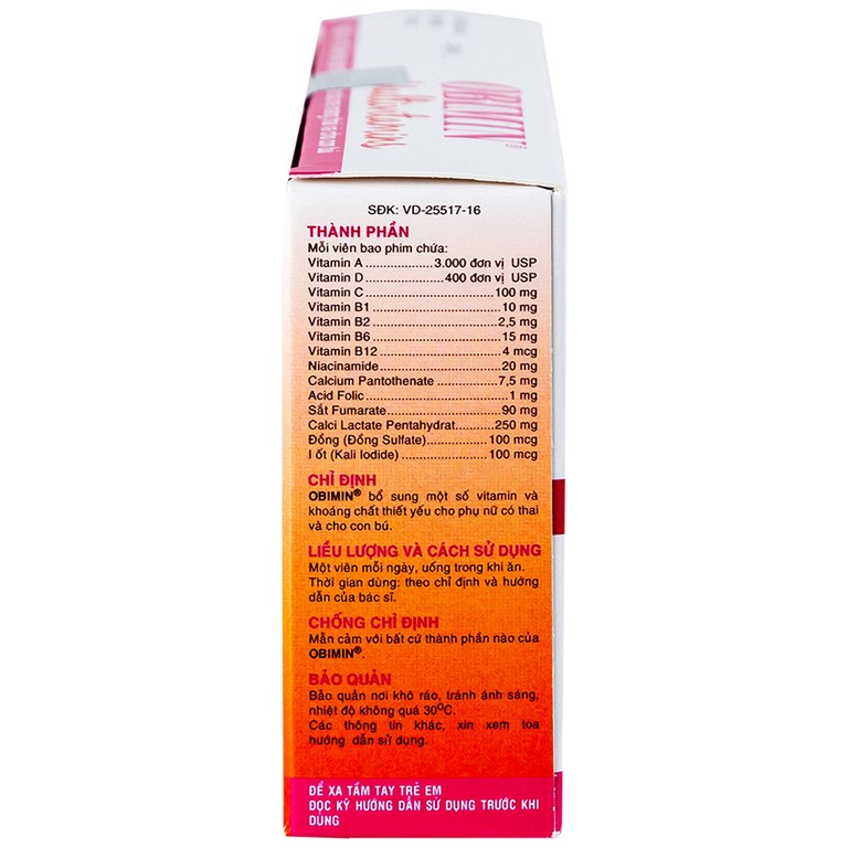 Viên nén Obimin Multivitamins United bổ sung vitamin và khoáng chất (3 vỉ x 10 viên)