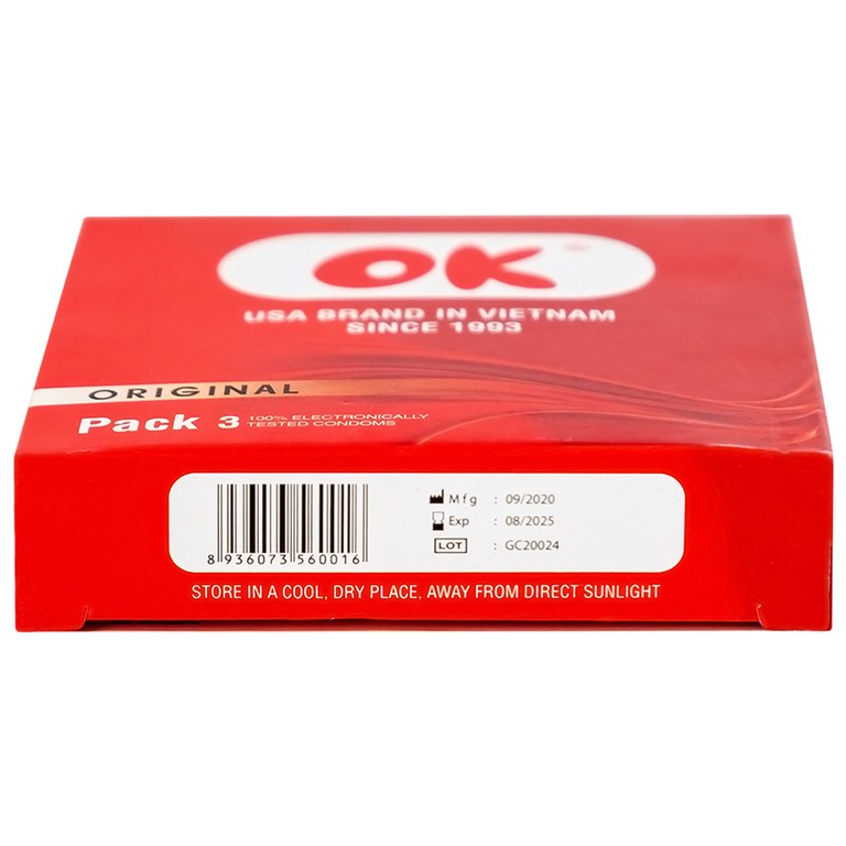 Bao cao su OK Original không mùi, kích thước phù hợp giúp phòng tránh thai (3 cái)