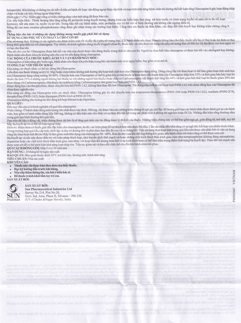 Viên nén Oleanzrapitab 10 Sun Pharma điều trị tâm thần phân liệt (5 vỉ x 10 viên)