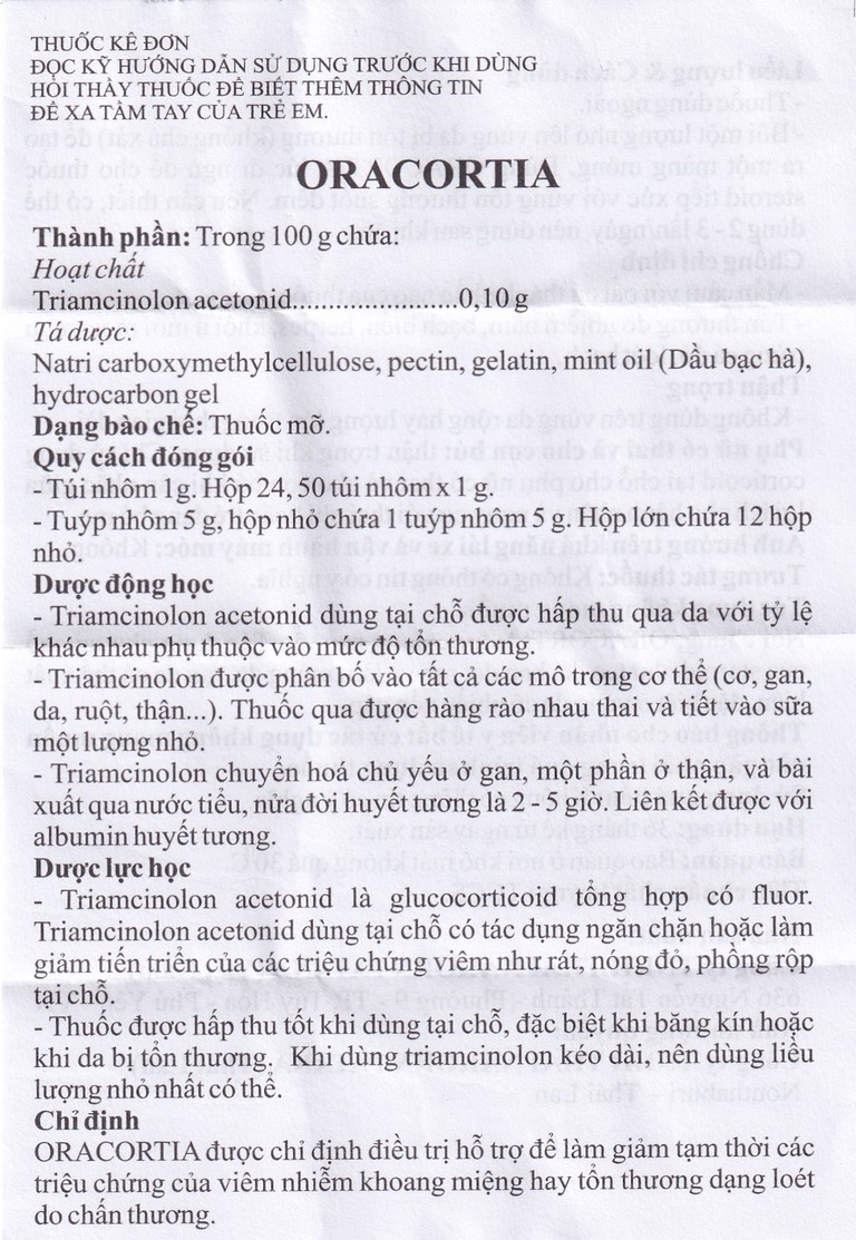 Thuốc mỡ Oracortia 0.1% Thai Nakorn Patana hỗ trợ điều trị viêm nhiễm khoang miệng (50 gói x 1g)