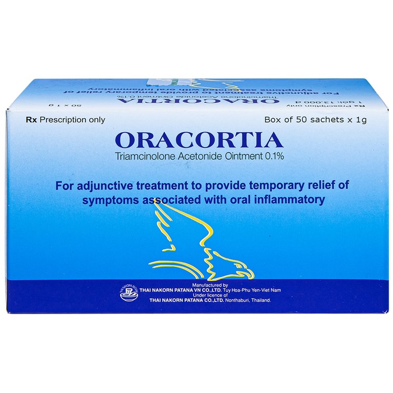 Thuốc mỡ Oracortia 0.1% Thai Nakorn Patana hỗ trợ điều trị viêm nhiễm khoang miệng (50 gói x 1g)