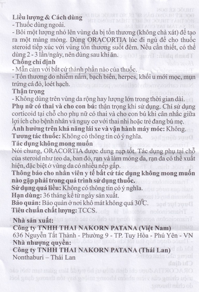 Thuốc mỡ Oracortia 0.1% Thai Nakorn Patana hỗ trợ điều trị viêm nhiễm khoang miệng (50 gói x 1g)