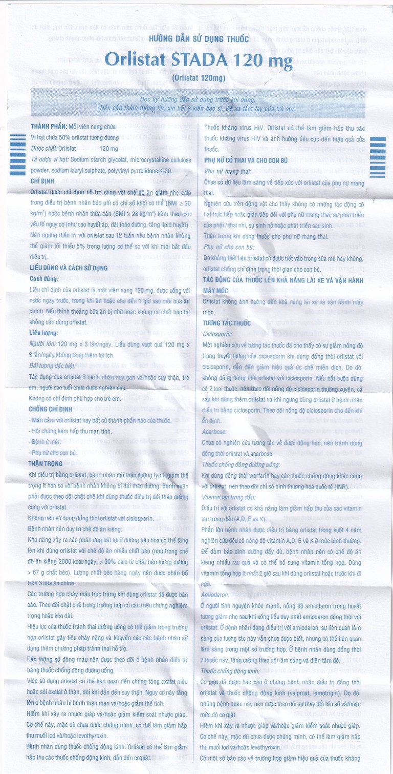 Thuốc Orlistat Stada 120mg hỗ trợ giảm nhẹ calo cho bệnh béo phì (2 vỉ x 21 viên)
