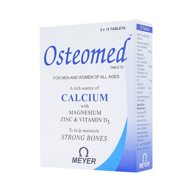 Viên nén Osteomed Meyer bổ sung canxi, Magne, kẽm, vitamin D3 và khoáng chất (2 vỉ x 15 viên)
