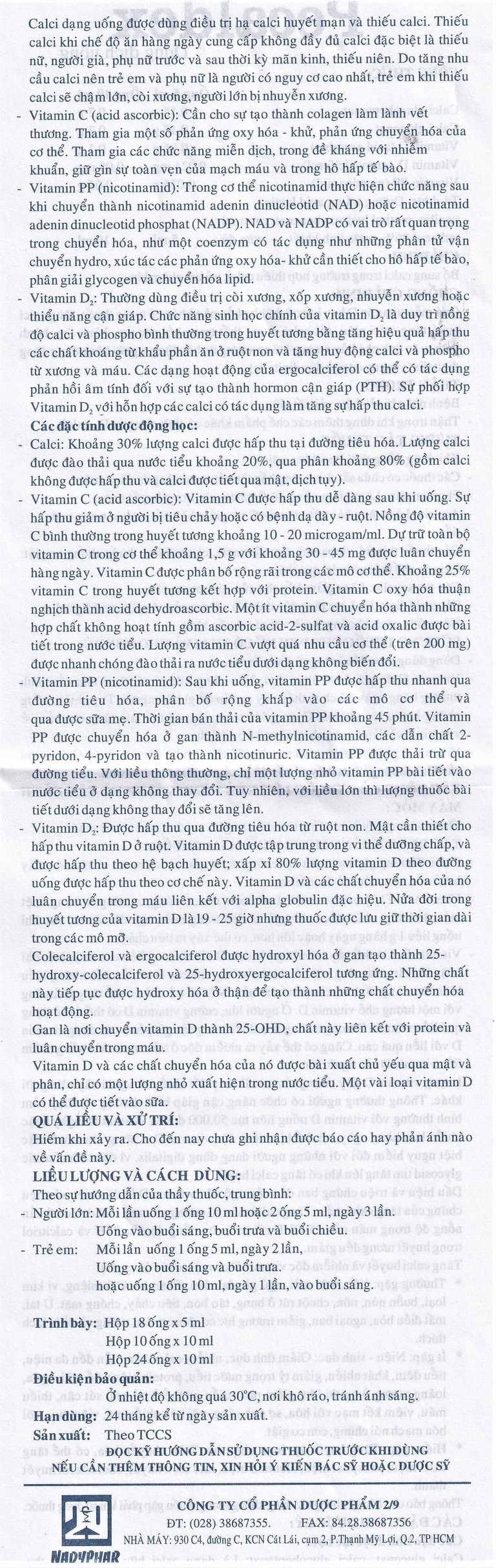 Dung dịch uống Pecaldex Nadyphar bổ sung canxi cho trẻ em chậm lớn (18 ống)