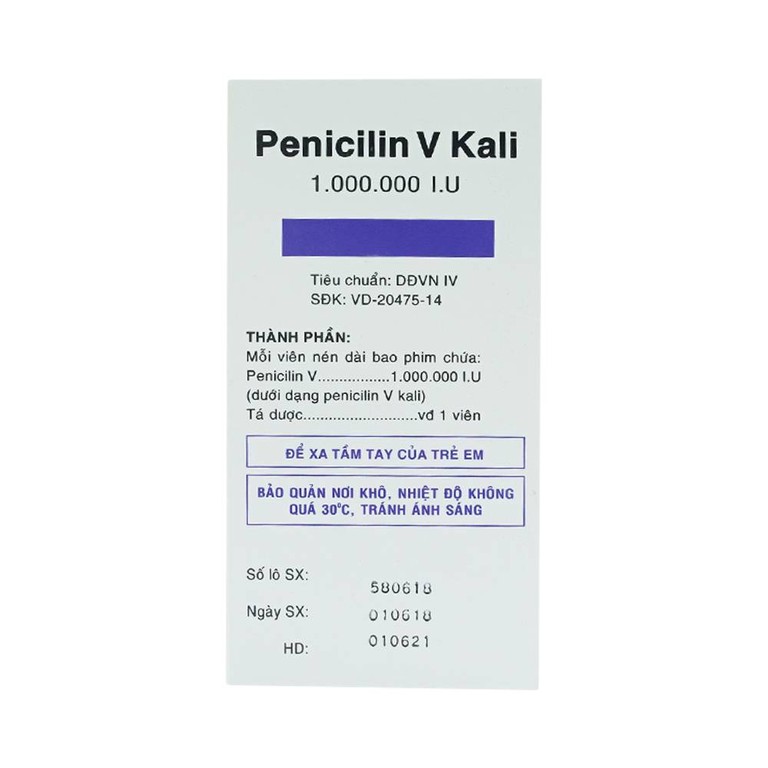 Thuốc Penicilin V Kali 1.000.000 I.U Vidipha điều trị và dự phòng các chứng nhiễm khuẩn (10 vỉ x 10 viên)