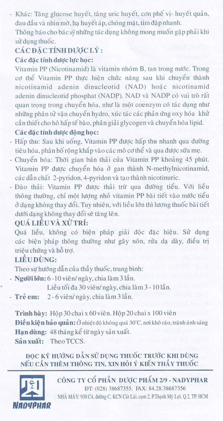 Viên nén Pepevit 50mg Nadyphar điều trị bệnh Pellagra (100 viên)