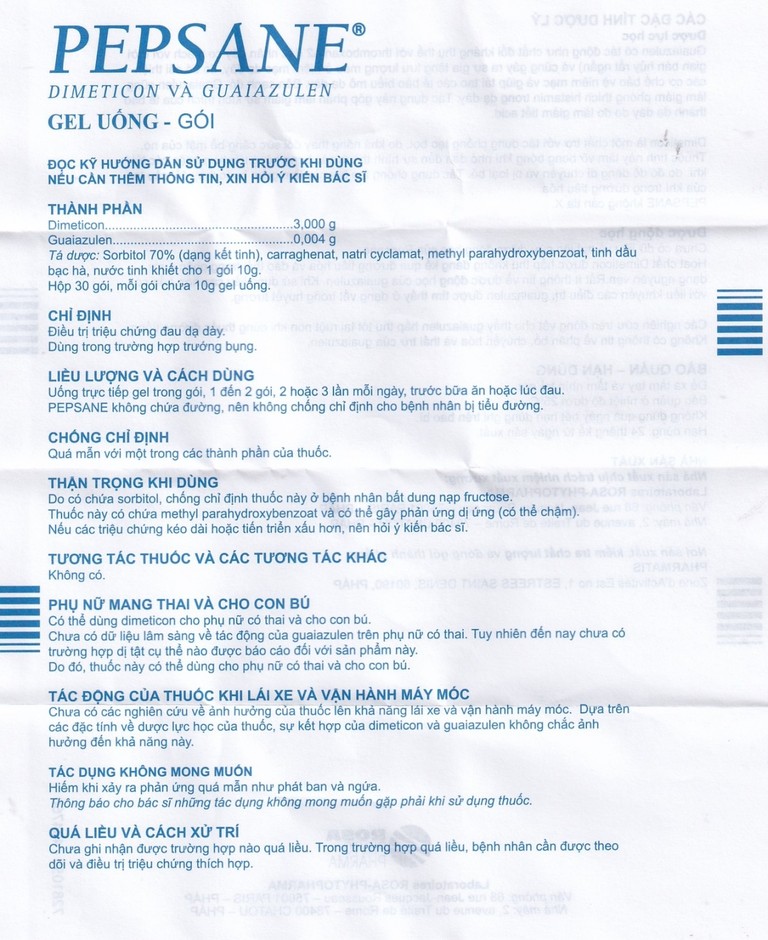 Gel uống Pepsane Rosa Phyto Pharma điều trị triệu chứng đau dạ dày (30 gói)