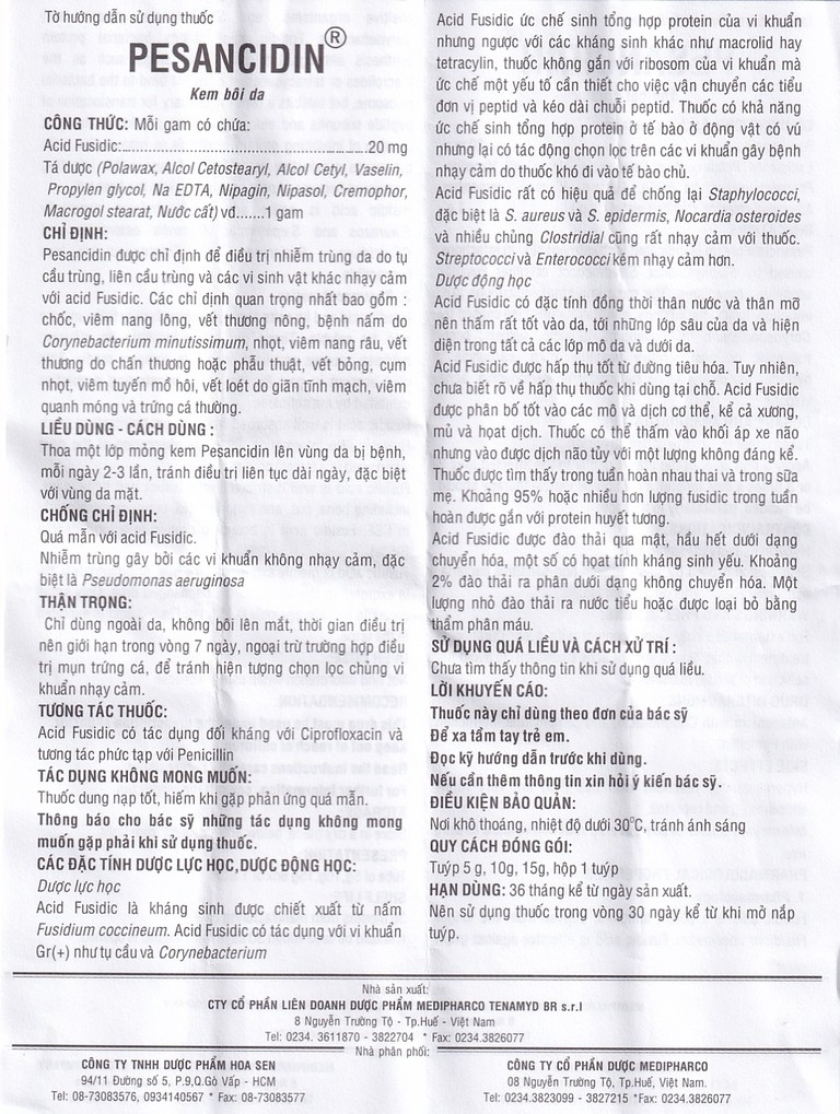 Kem bôi da Pesancidin Medipharco điều trị nhiễm trùng da (10g) 