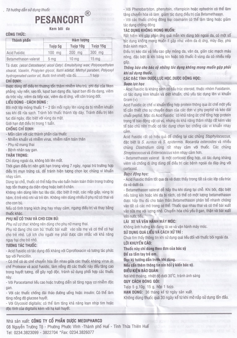 Kem bôi da Pesancort Medipharco điều trị vảy nến, sẹo lồi, lupus ban dạng đĩa (5g)