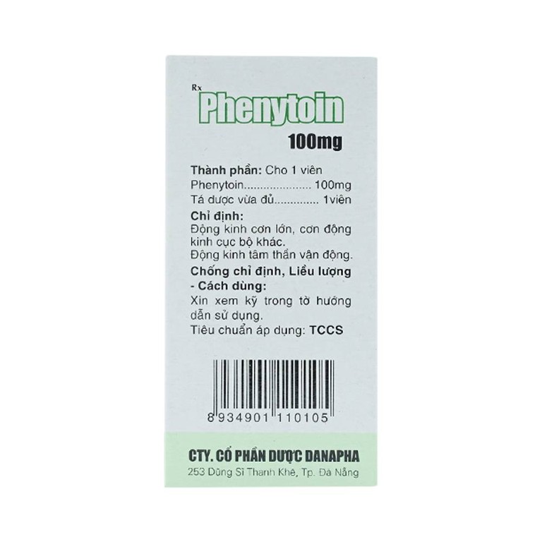 Viên nén Phenytoin 100mg Danapha điều trị động kinh cơn lớn, động kinh cục bộ (100 viên)