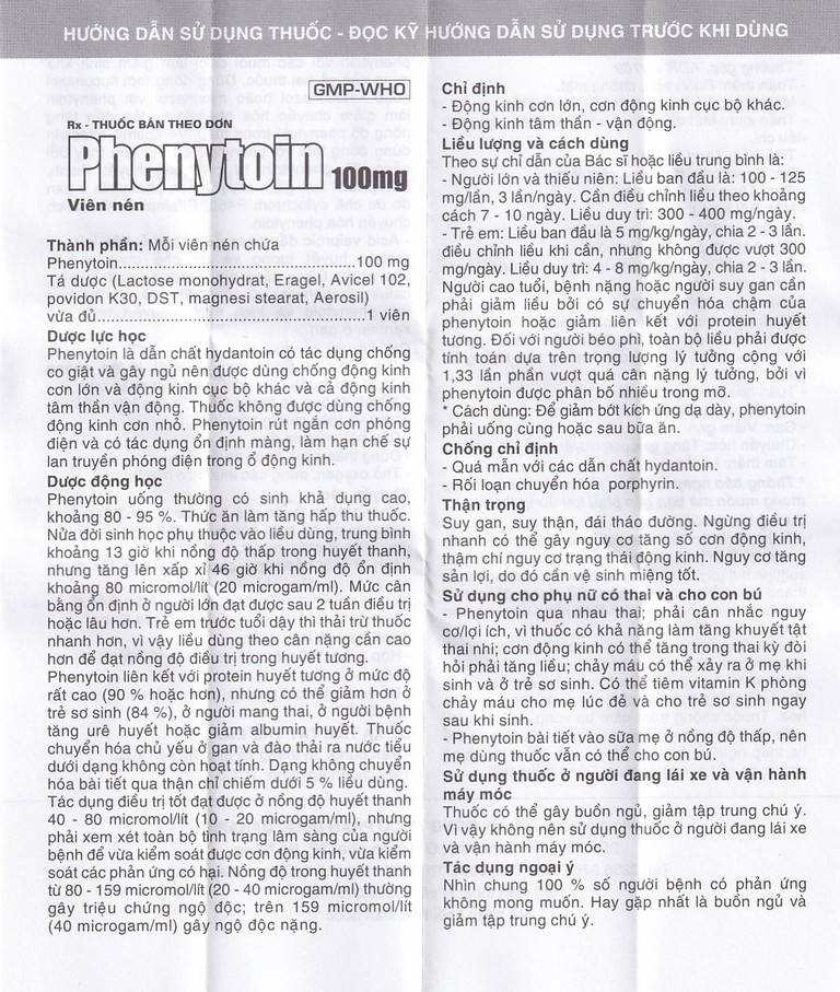 Viên nén Phenytoin 100mg Danapha điều trị động kinh cơn lớn, động kinh cục bộ (100 viên)
