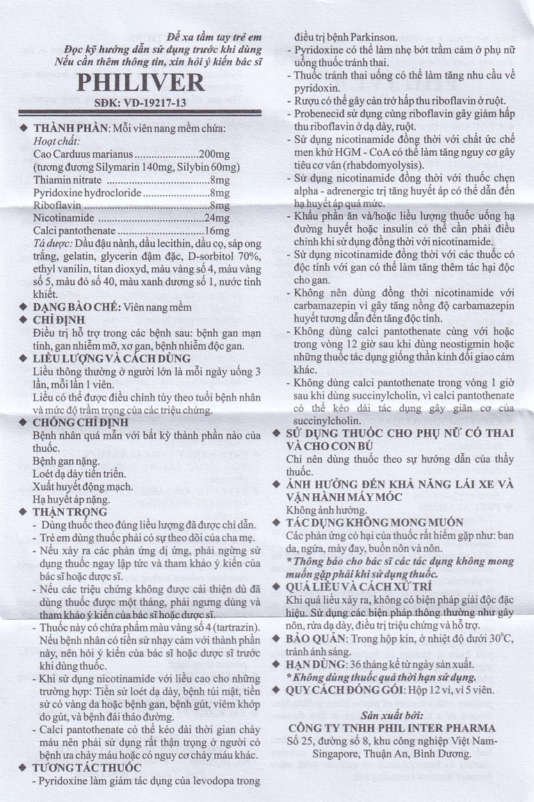 Viên nang mềm Philiver Phil Inter Pharma điều trị bệnh gan mạn tính, gan nhiễm mỡ (12 vỉ x 5 viên)