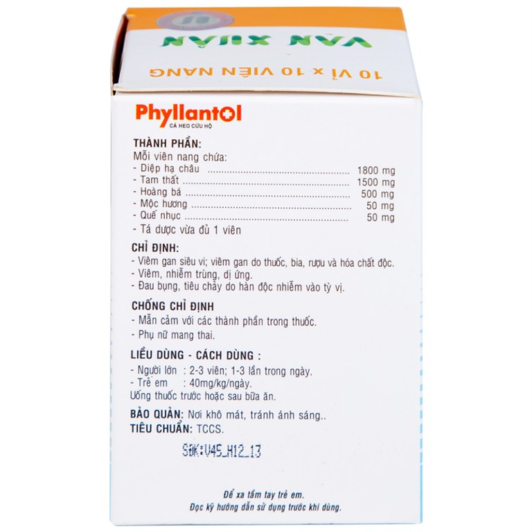 Viên nang Phyllantol Vạn Xuân điều trị bệnh tiêu hóa, gan mật, mệt mỏi, ngực sườn đầy tức (10 vỉ x 10 viên) 