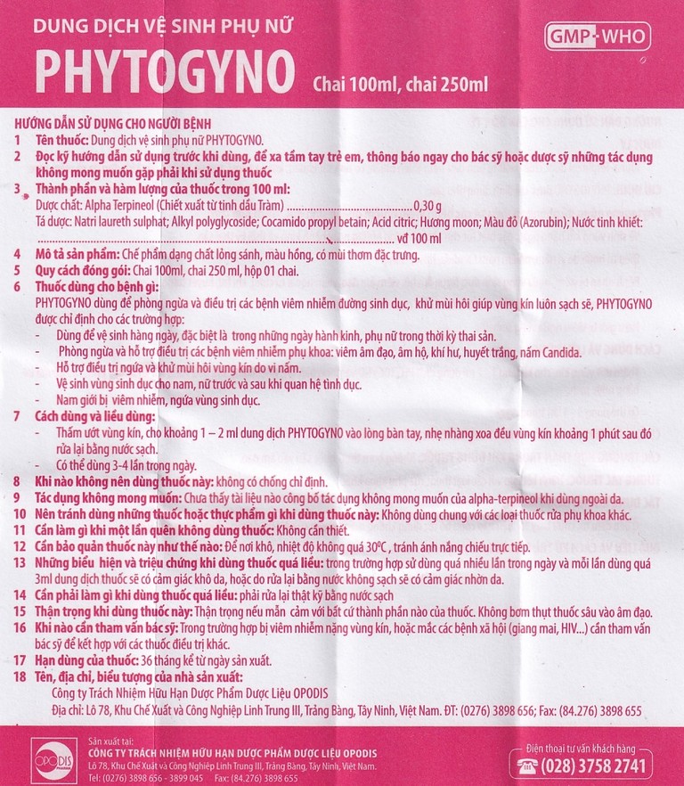 Dung dịch vệ sinh phụ nữ Phytogyno Opodis Pharma điều trị viêm nhiễm đường sinh dục (100ml)
