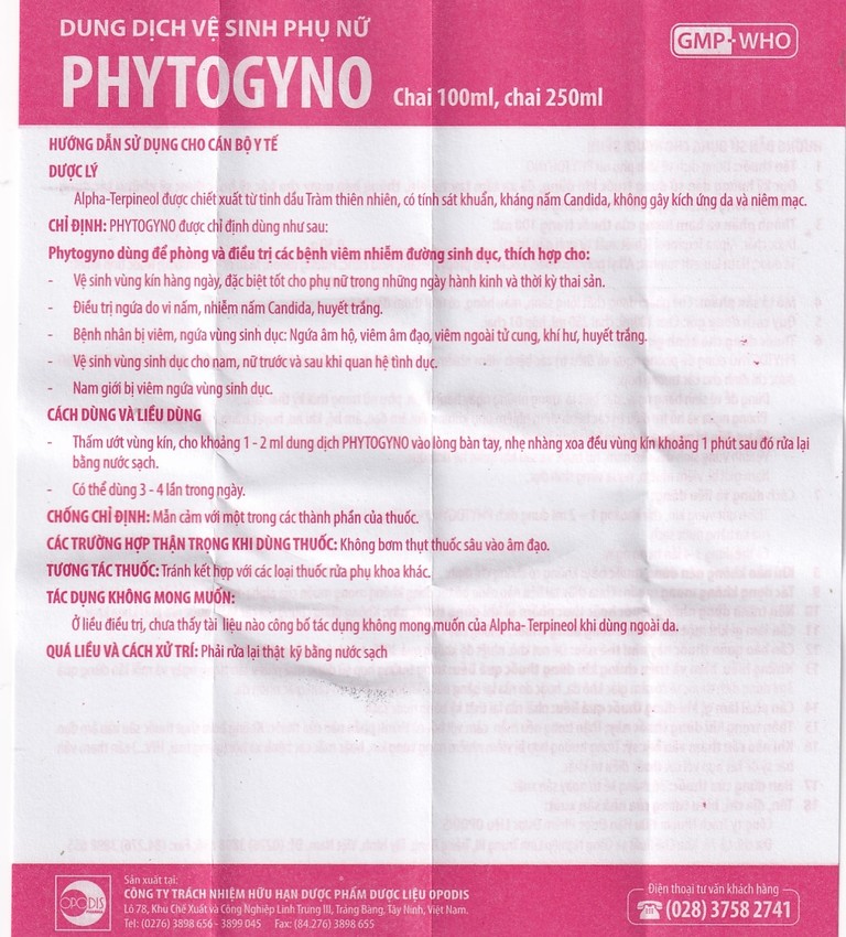 Dung dịch vệ sinh phụ nữ Phytogyno Opodis Pharma điều trị viêm nhiễm đường sinh dục (100ml)