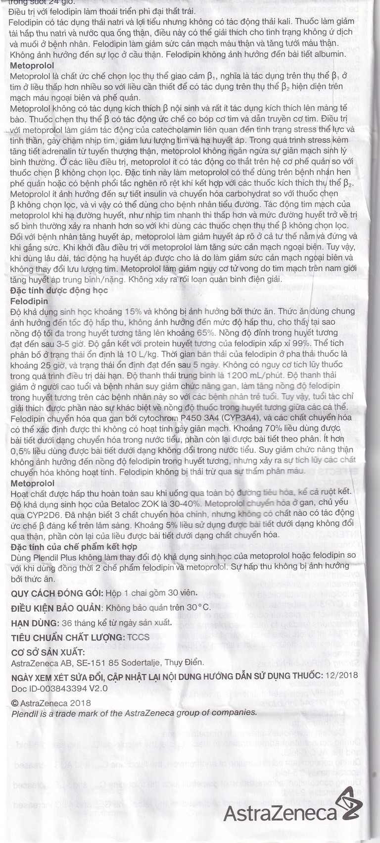 Viên nén Plendil Plus AstraZeneca điều trị tăng huyết áp (30 viên)