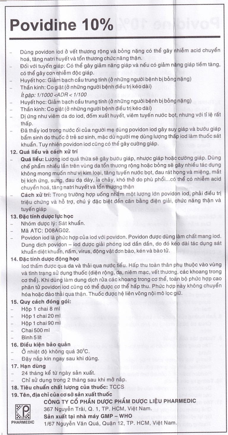 Dung dịch sát khuẩn Povidine 10% Pharmedic ngăn ngừa nhiễm khuẩn ở vết cắt, vết trầy (20ml)
