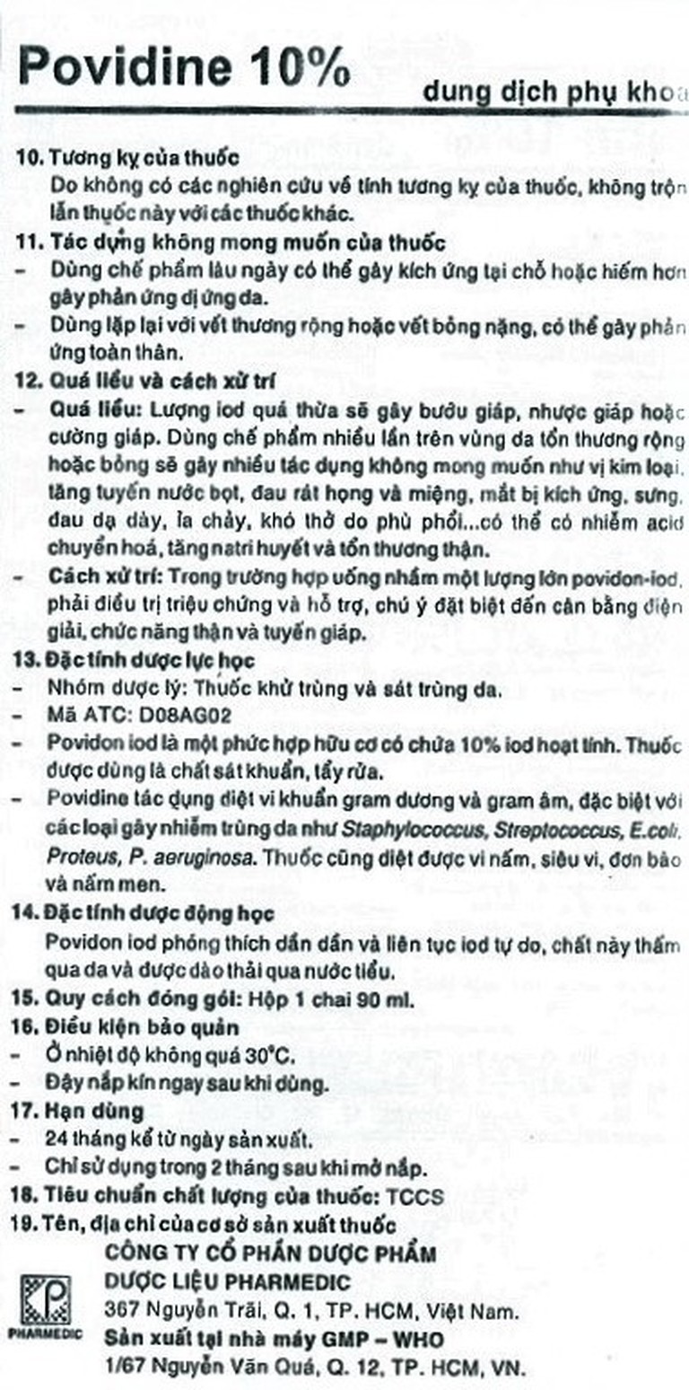 Dung dịch phụ khoa Povidine 10% Pharmedic sát trùng phụ khoa, viêm âm đạo, âm hộ (90ml)