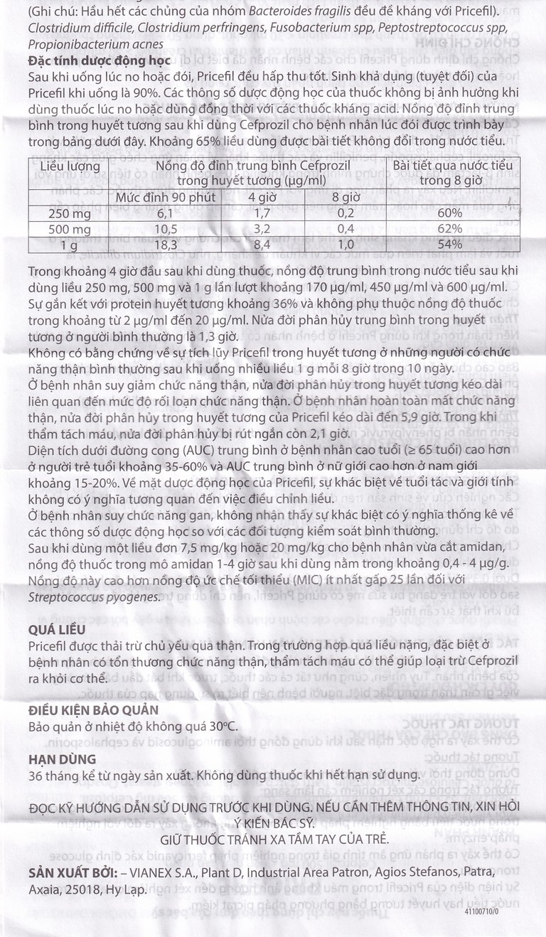 Thuốc Pricefil 500mg Vianex điều trị nhiễm khuẩn đường hô hấp (1 vỉ x 12 viên)