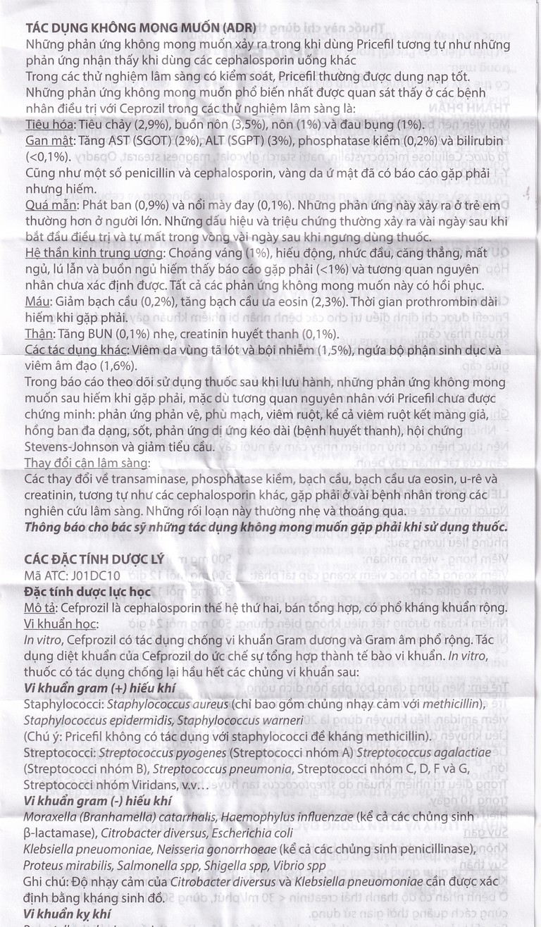 Thuốc Pricefil 500mg Vianex điều trị nhiễm khuẩn đường hô hấp (1 vỉ x 12 viên)