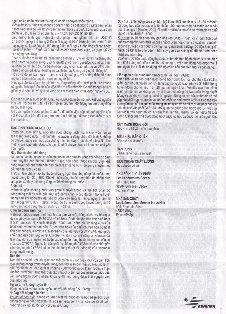 Thuốc Procoralan 7.5mg Servier điều trị đau thắt ngực ổn định (4 vỉ x 14 viên)