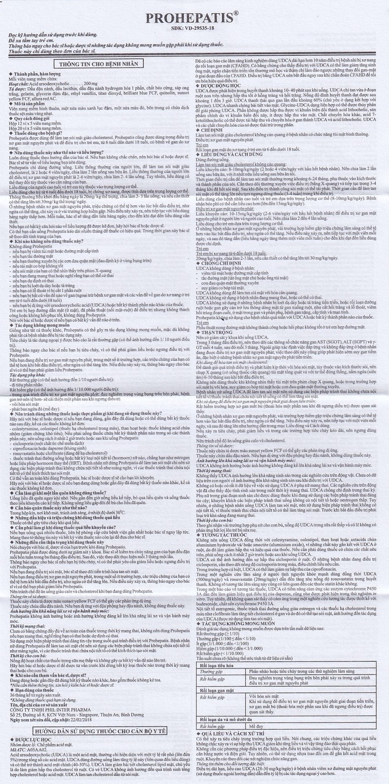 Thuốc Prohepatis 200mg Phil điều trị sỏi mật, xơ gan mật nguyên phát (20 vỉ x 5 viên)