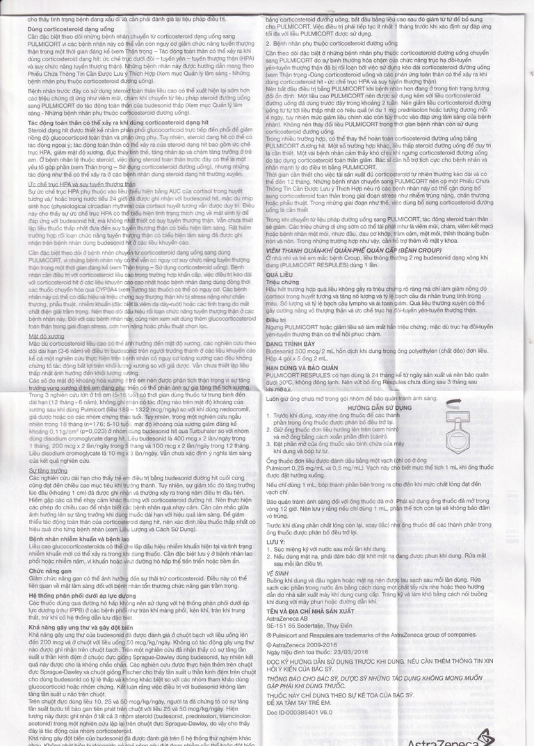Khí dung Pulmicort Respules Astra điều trị hen phế quản (20 ống x 2ml) 