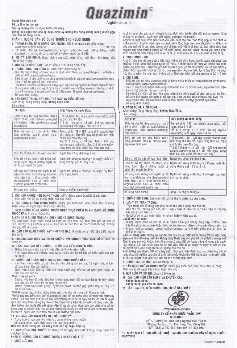 Siro Quazimin OPV điều trị triệu chứng suy nhược chức năng (4 vỉ x 5 ống x 5ml)