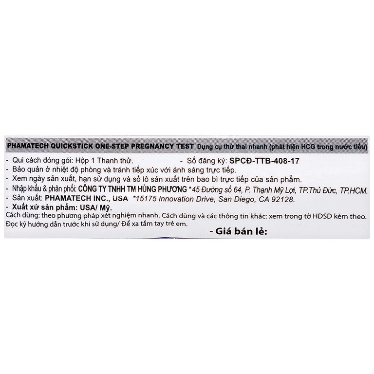 Que thử thai điện tử QuickStick One-Step Pregnancy Test Phamatech cho kết quả trong 5 phút (1 cái)