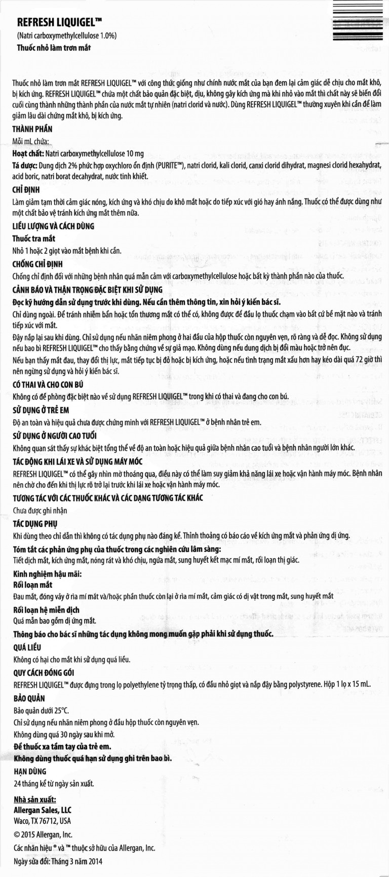 Thuốc nhỏ mắt Refresh Liquigel Allergan giảm khô mắt (15ml)