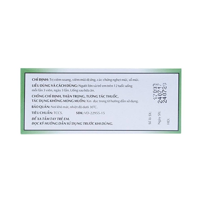 Thuốc Rhinassin-OPC điều trị viêm xoang, viêm mũi dị ứng (5 vỉ x 10 viên)