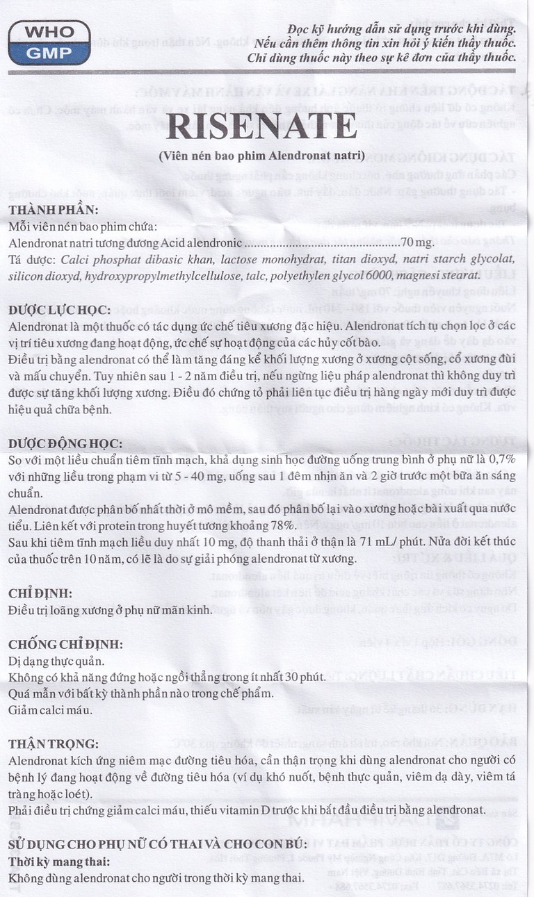 Thuốc Risenate Davipharm điều trị loãng xương ở phụ nữ mãn kinh (1 vỉ x 4 viên)