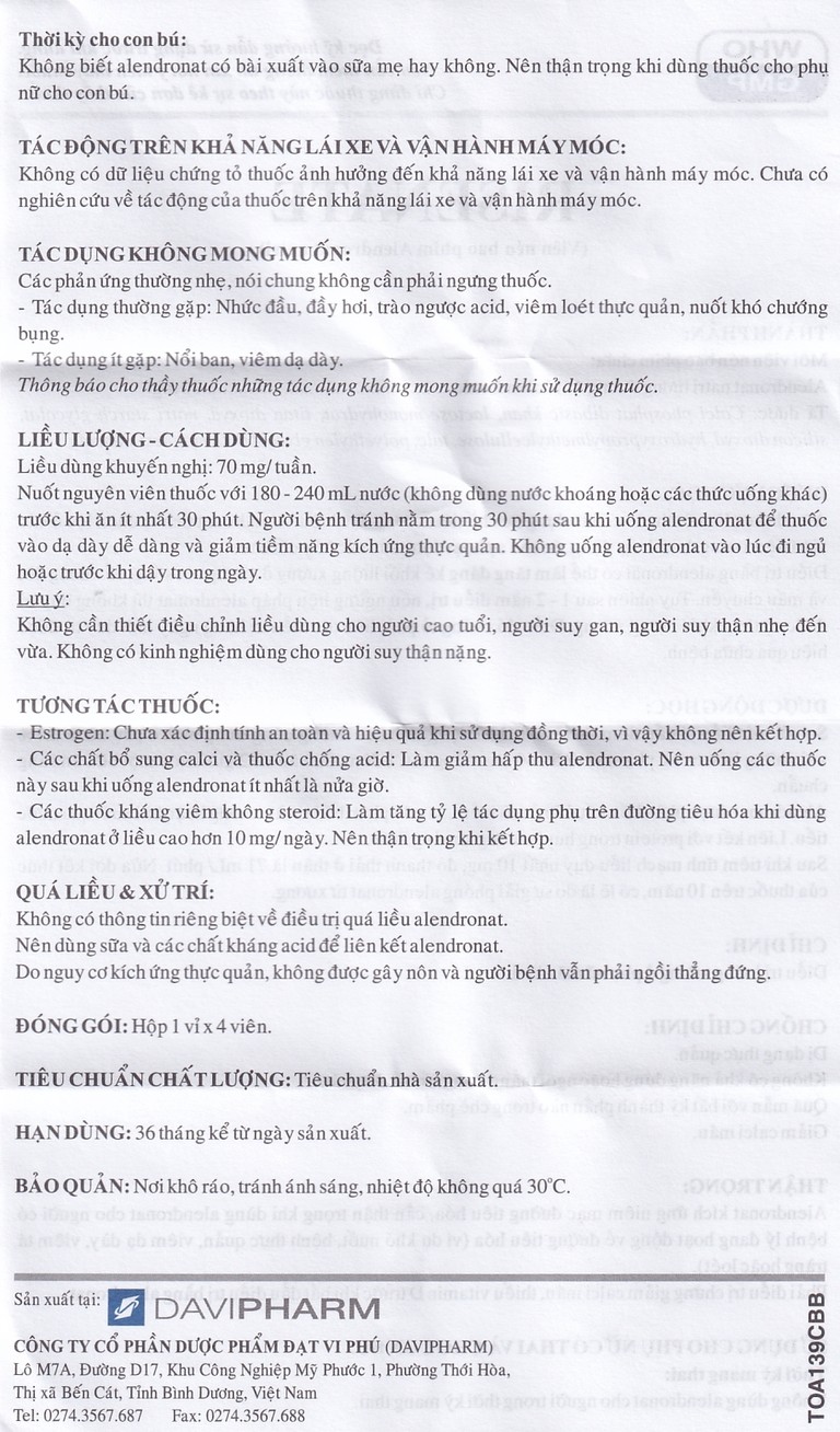 Thuốc Risenate Davipharm điều trị loãng xương ở phụ nữ mãn kinh (1 vỉ x 4 viên)