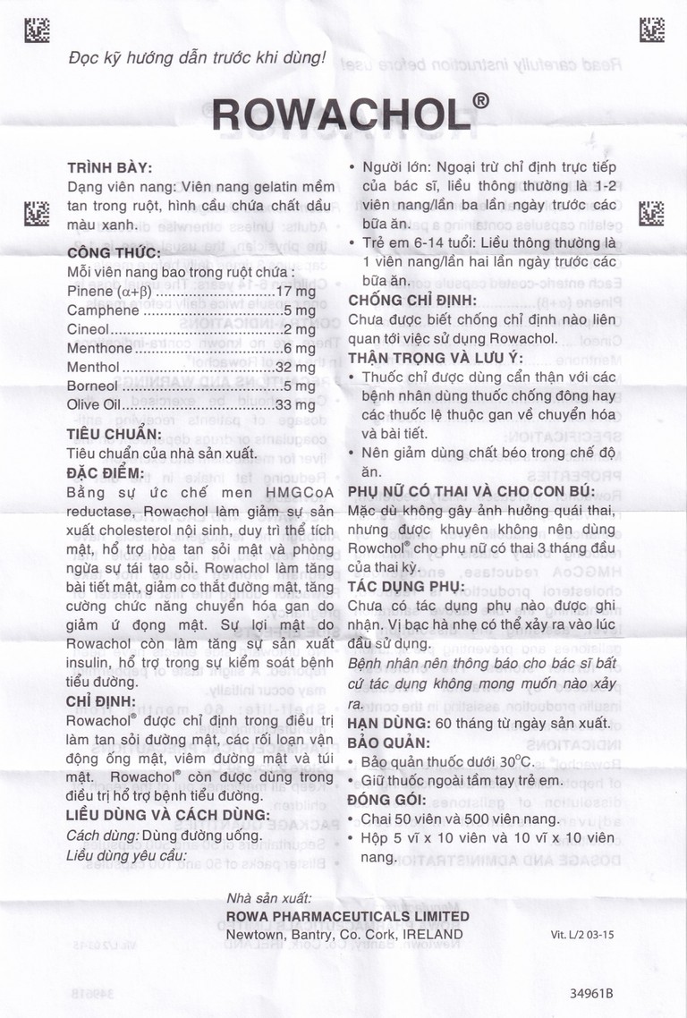 Thuốc Rowachol Rowa điều trị làm tan sỏi đường mật (10 vỉ x 10 viên)