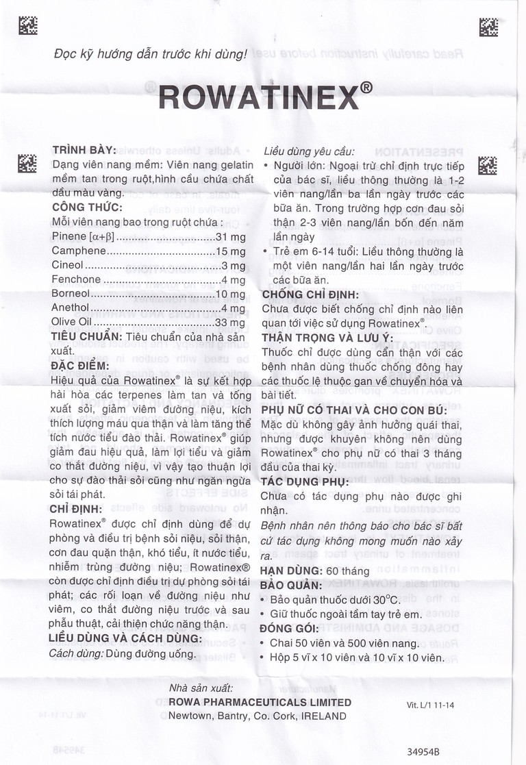 Thuốc Rowatinex Rowa điều trị bệnh sỏi niệu, sỏi thận (10 vỉ x 10 viên)