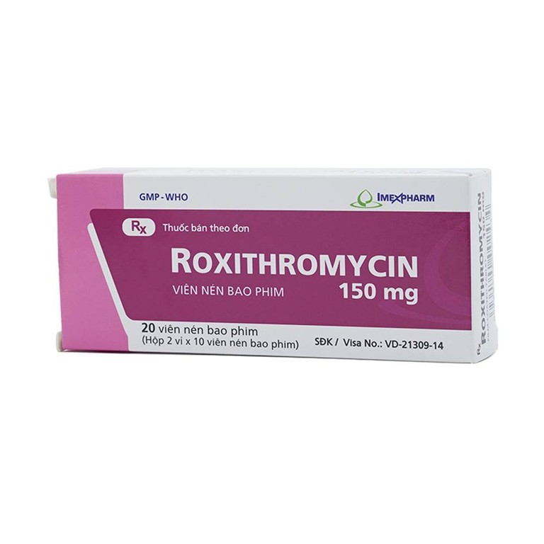 Thuốc Roxithromycin 150mg Imexpharm điều trị các loại nhiễm khuẩn, bệnh bạch hầu, ho gà (2 vỉ x 10 viên)