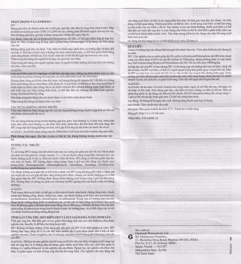 Viên nhai Saferon Glenmark dự phòng và điều trị chứng thiếu máu thiếu sắt (3 vỉ x 10 viên)
