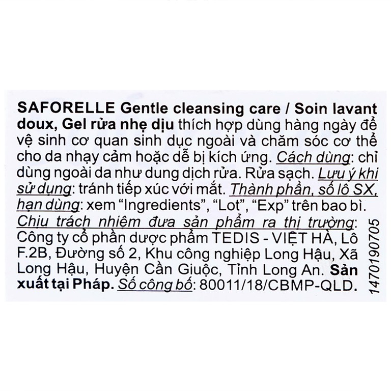 Dung dịch vệ sinh phụ nữ Saforelle Gentle Cleansing Care làm sạch dịu nhẹ, bảo vệ vùng kín (250ml)