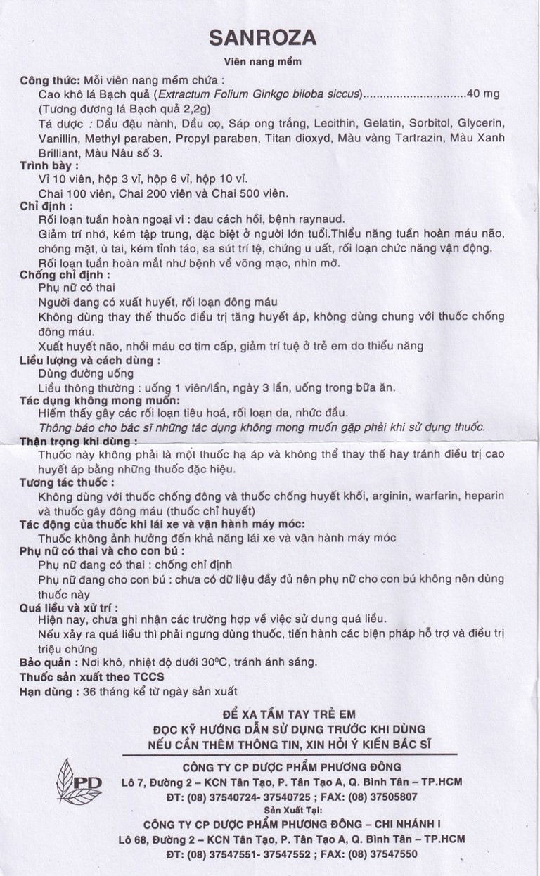 Thuốc Sanroza 40mg Phương Đông điều trị đau cách hồi, bệnh raynaud (10 vỉ x 10 viên)