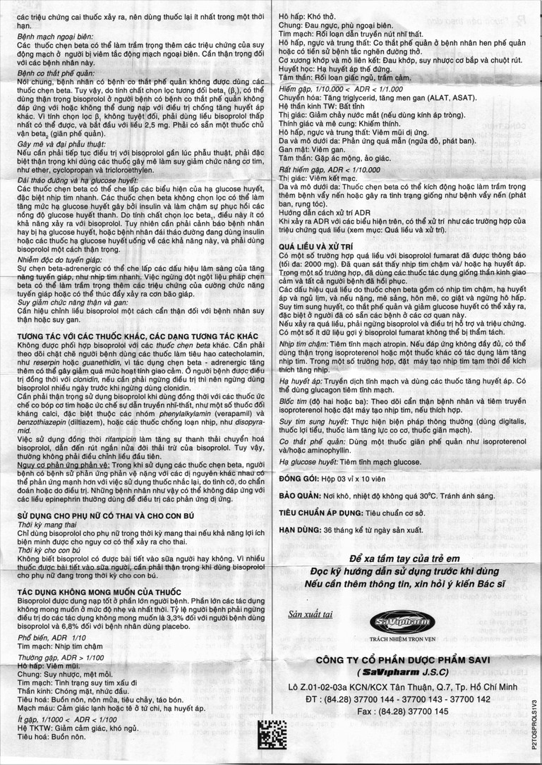 Thuốc SaViProlol 5 điều trị tăng huyết áp, đau thắt ngực (3 vỉ x 10 viên) 