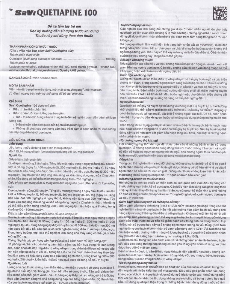 Thuốc Savi Quetiapine 100 điều trị tâm thần phân liệt (3 vỉ x 10 viên)