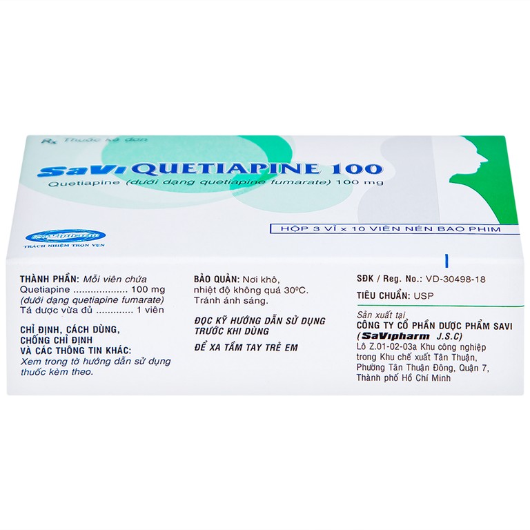 Thuốc Savi Quetiapine 100 điều trị tâm thần phân liệt (3 vỉ x 10 viên)