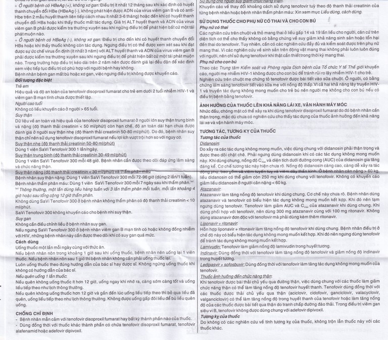 Thuốc Savi Tenofovir 300 điều trị nhiễm HIV-1 ở người lớn (3 vỉ x 10 viên) 