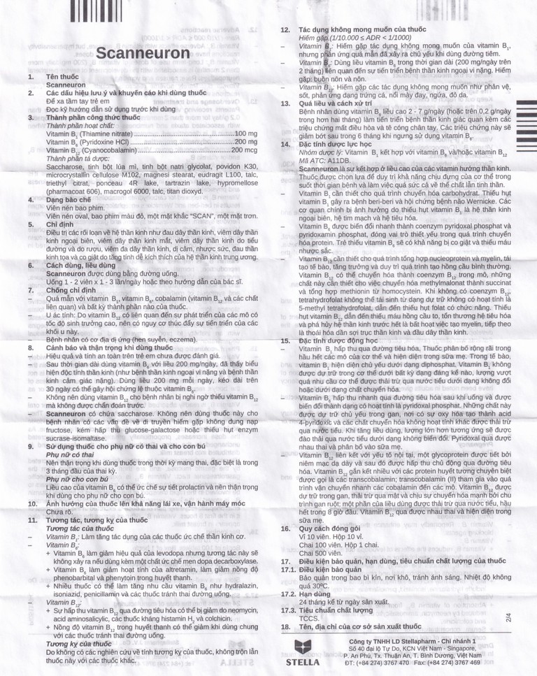 Thuốc Scanneuron Stella điều trị các rối loạn về hệ thần kinh (10 vỉ x 10 viên)