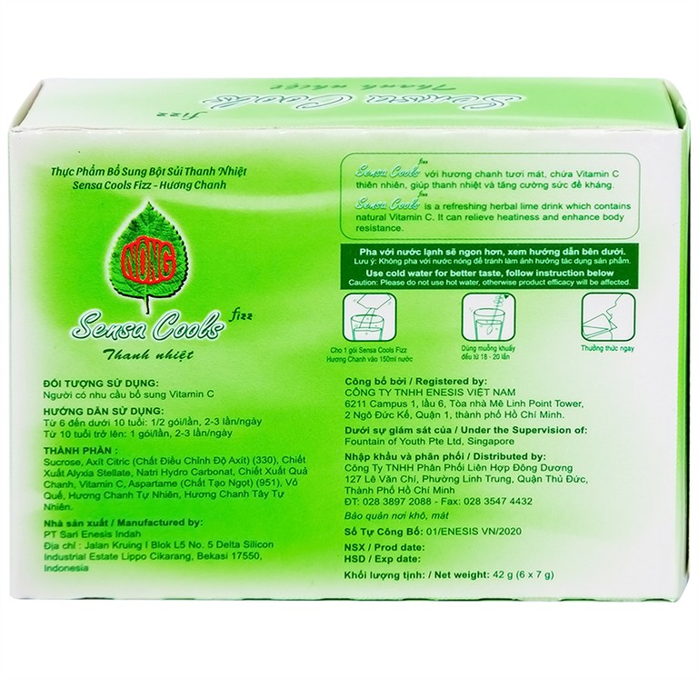 Bột sủi Sensa Cools Enesis giúp thanh nhiệt cơ thể và tăng cường sức đề kháng (6 gói x 7g)