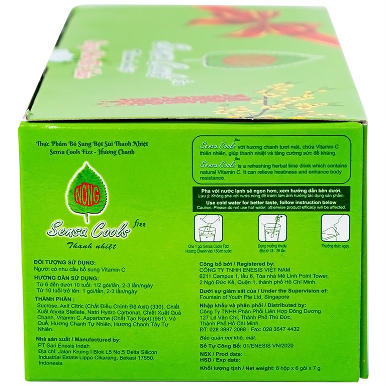 Bột sủi Sensa Cools Enesis giúp thanh nhiệt cơ thể và tăng cường sức đề kháng (6 gói x 7g)