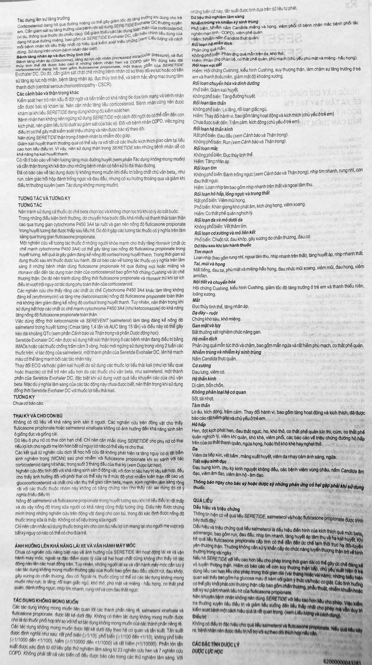 Khí dung Seretide Evohaler DC 25/50 Gsk  điều trị hen phế quản, tắc nghẽn phổi mạn tính (120 liều)