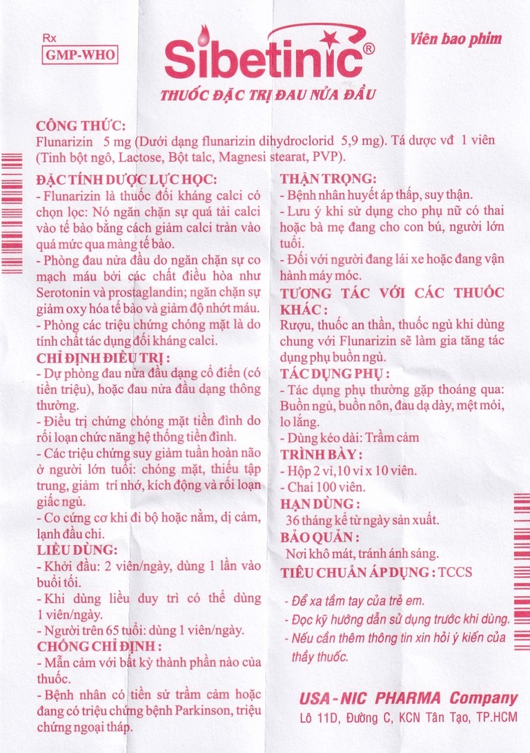 Thuốc Sibetinic đặc trị đau nửa đầu(10 vỉ x 10 viên)